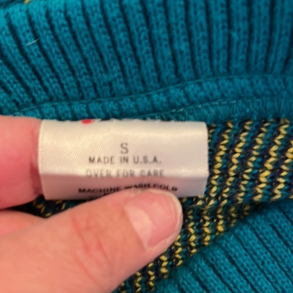 Aileen Vintage Turquoise Knitted V-Neck‎ Long Sleeve Grandpa Sweater Size Small